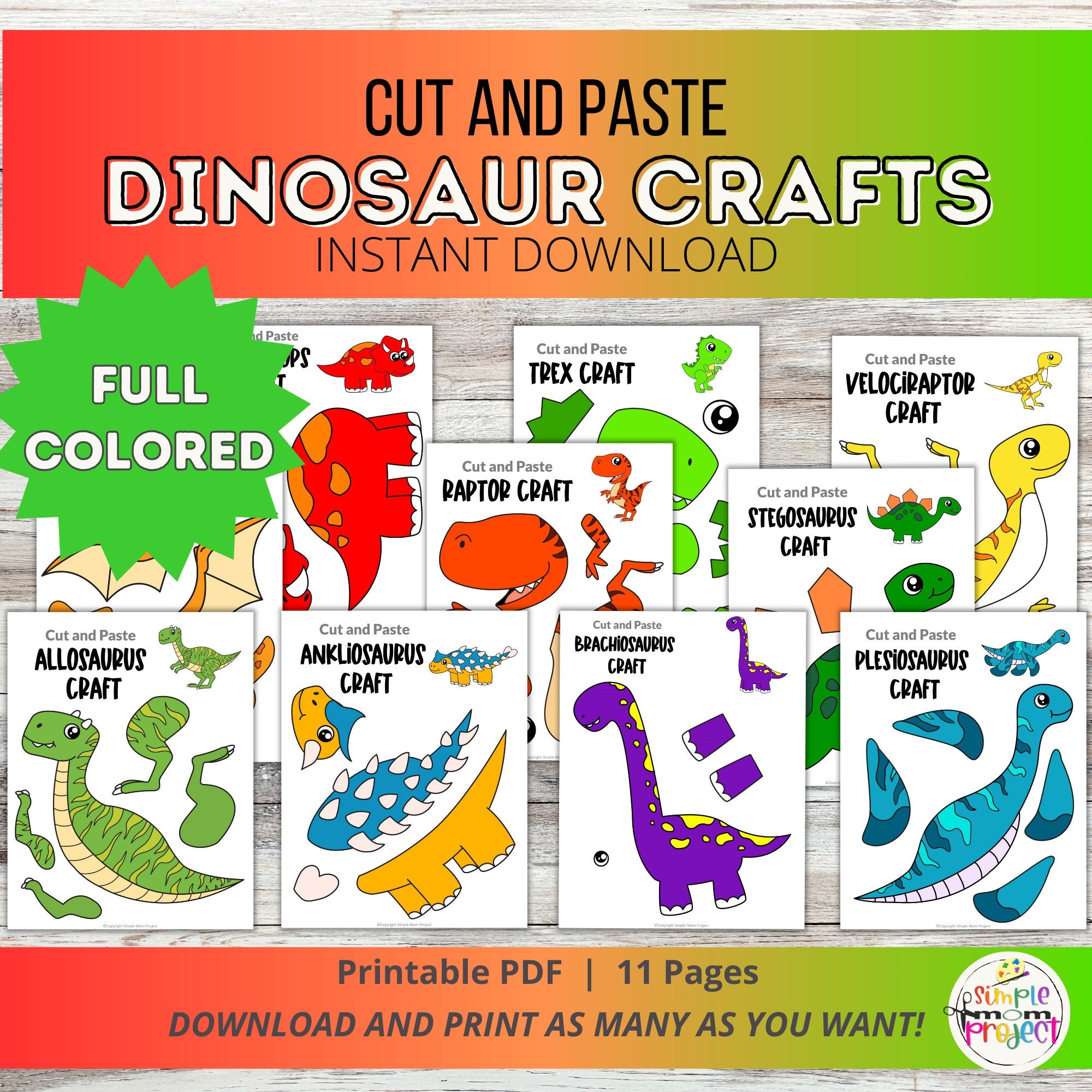 10 Easy Dinosaur Cut And Glue Craft Activity Printable Fine 