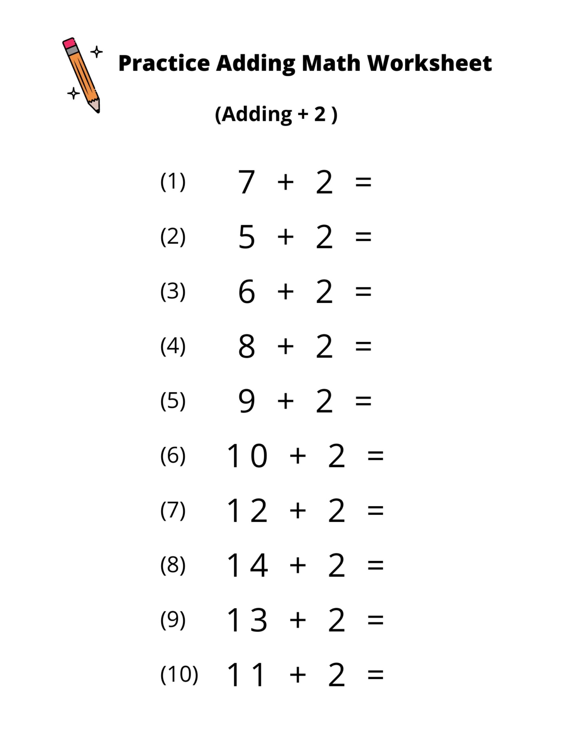 10 Printable Addition Math Worksheets Adding By 2 Numbers 1 20 10 Printable Addition Math Worksheets Adding By 2 Numbers 1 20