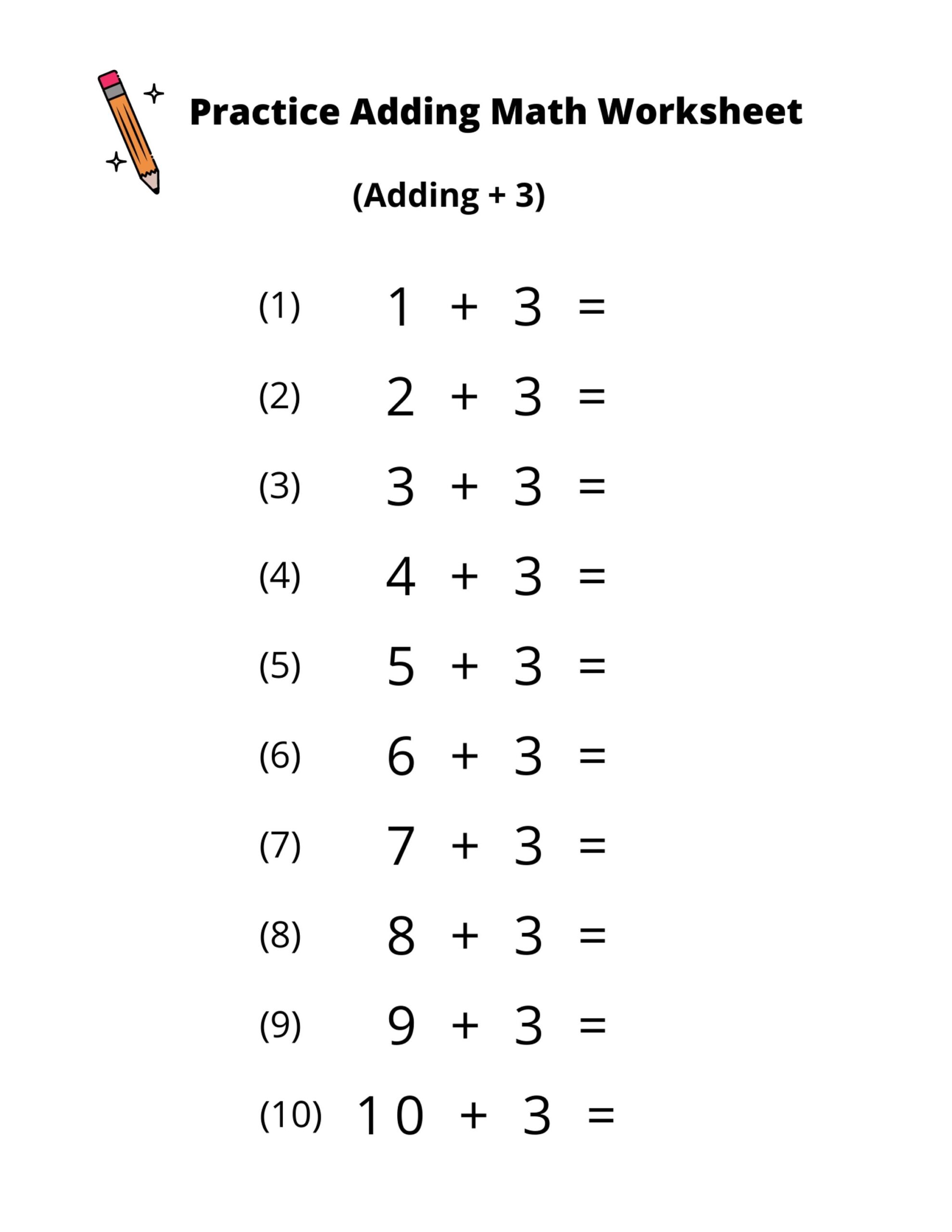 10 Printable Addition Math Worksheets Adding By 3 Numbers 1 20 10 Printable Addition Math Worksheets Adding By 3 Numbers 1 20
