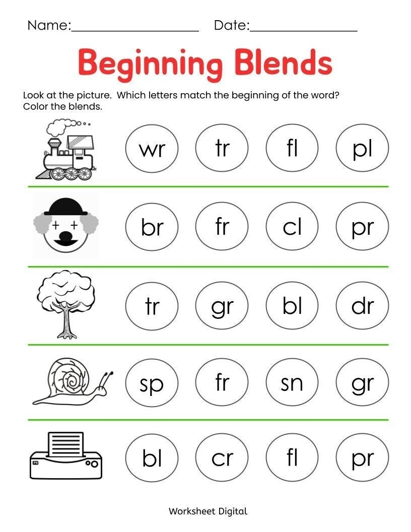 10 Printable Beginning Blends Worksheets For Kindergarten 