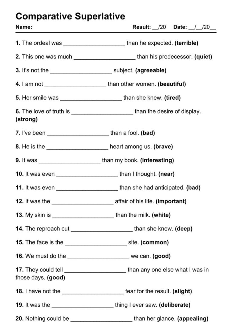 101 Comparative Superlative PDF Worksheets With Answers Grammarism