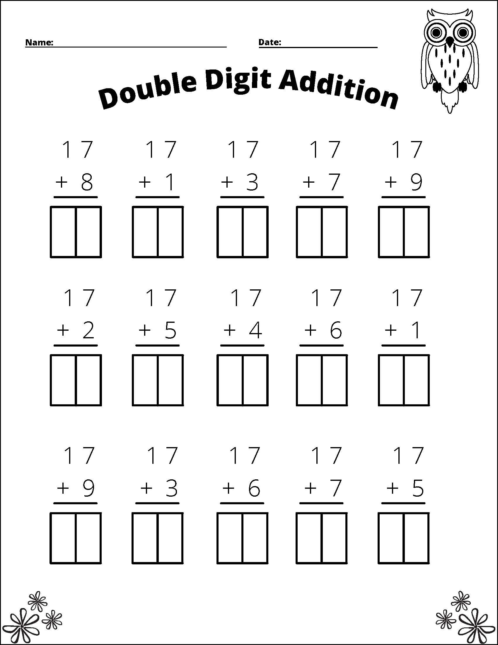 11 Printable Double Digit Addition Worksheets Numbers 10 20 