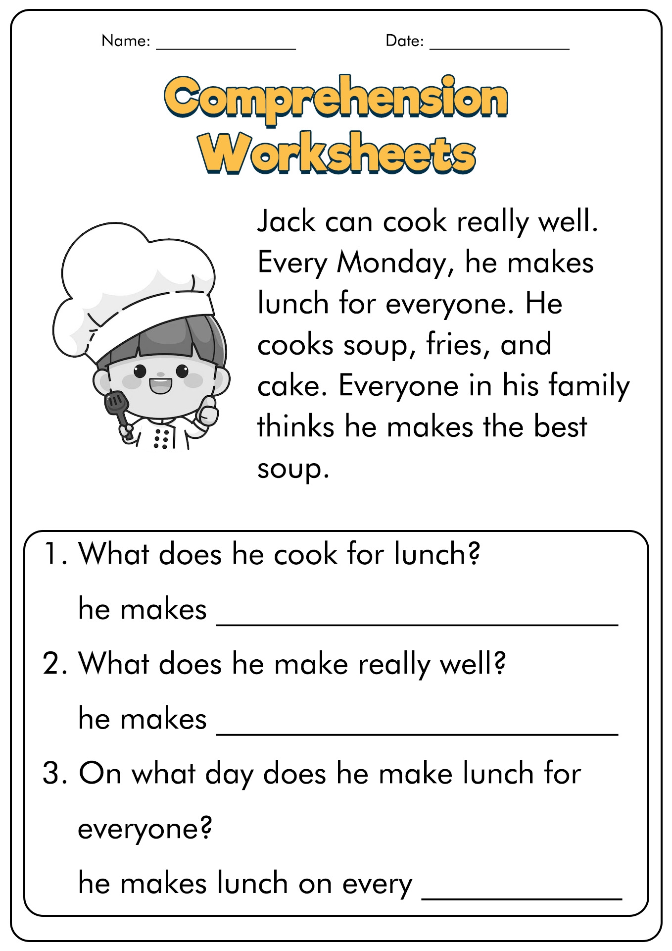 Free Reading Comprehension Worksheets First Grade Free Reading Comprehension Worksheets First Grade