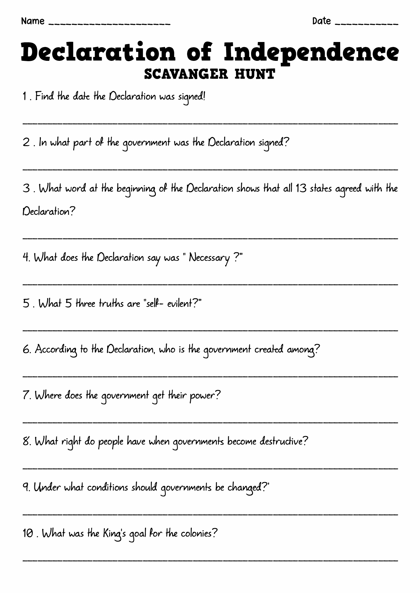 16 Declaration Of Independence Worksheets Elementary Free PDF At Worksheeto