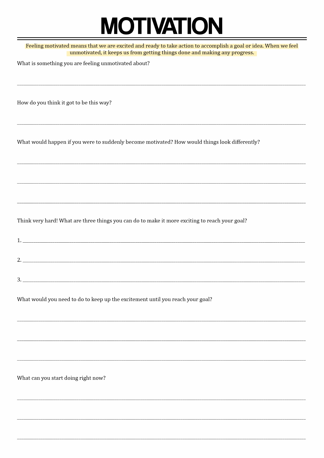 Free Printable Motivational Worksheets For Students Free Printable Motivational Worksheets For Students