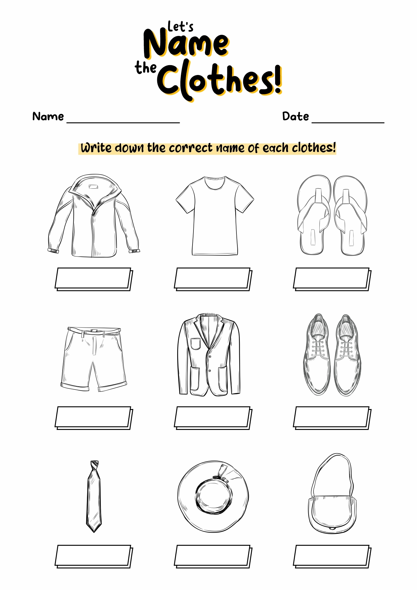 Printable Clothes Study Preschool