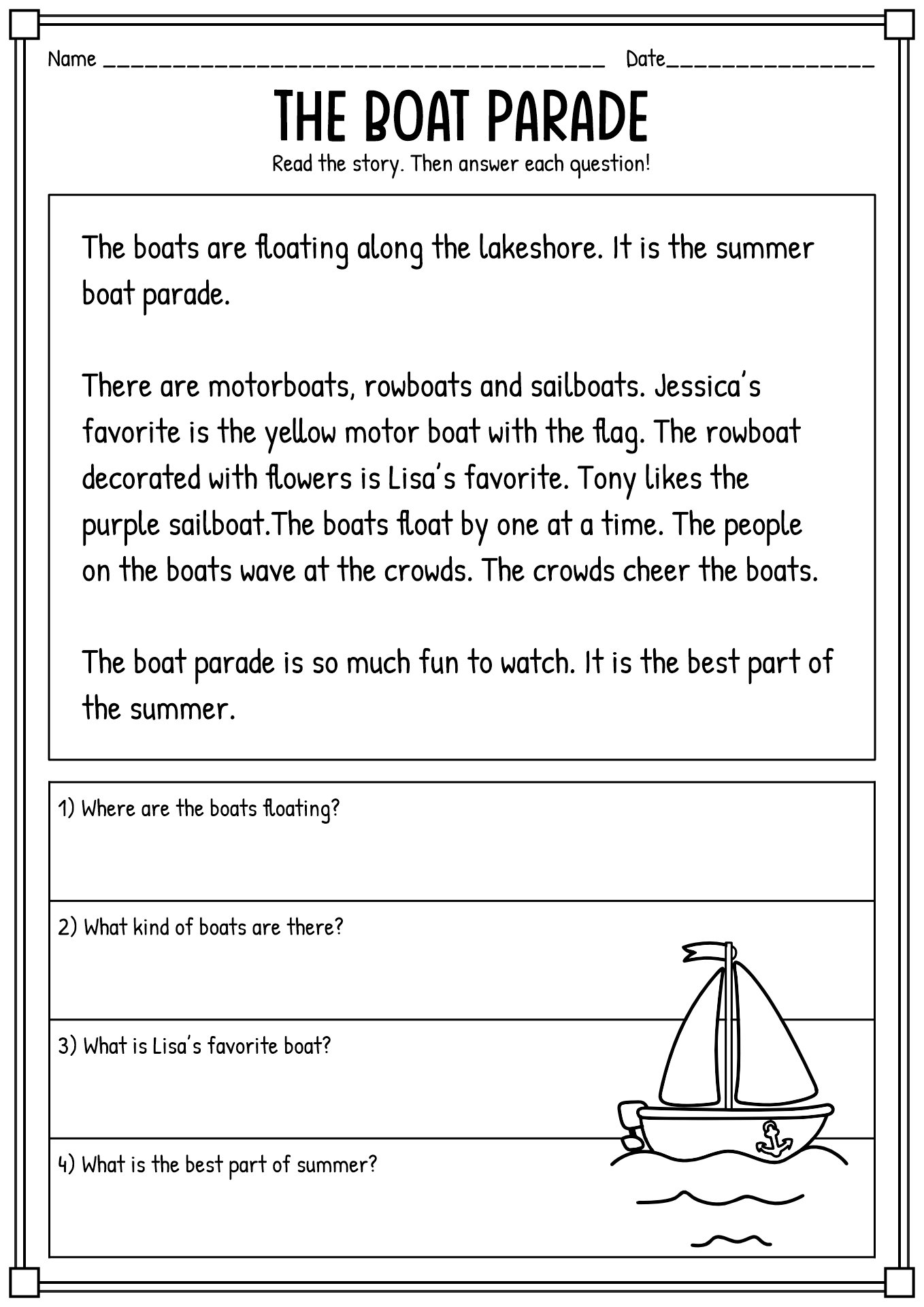 Reading 2nd Grade Comprehension Worksheets