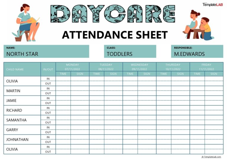 23 Free Printable Attendance Sheet Templates Word Excel