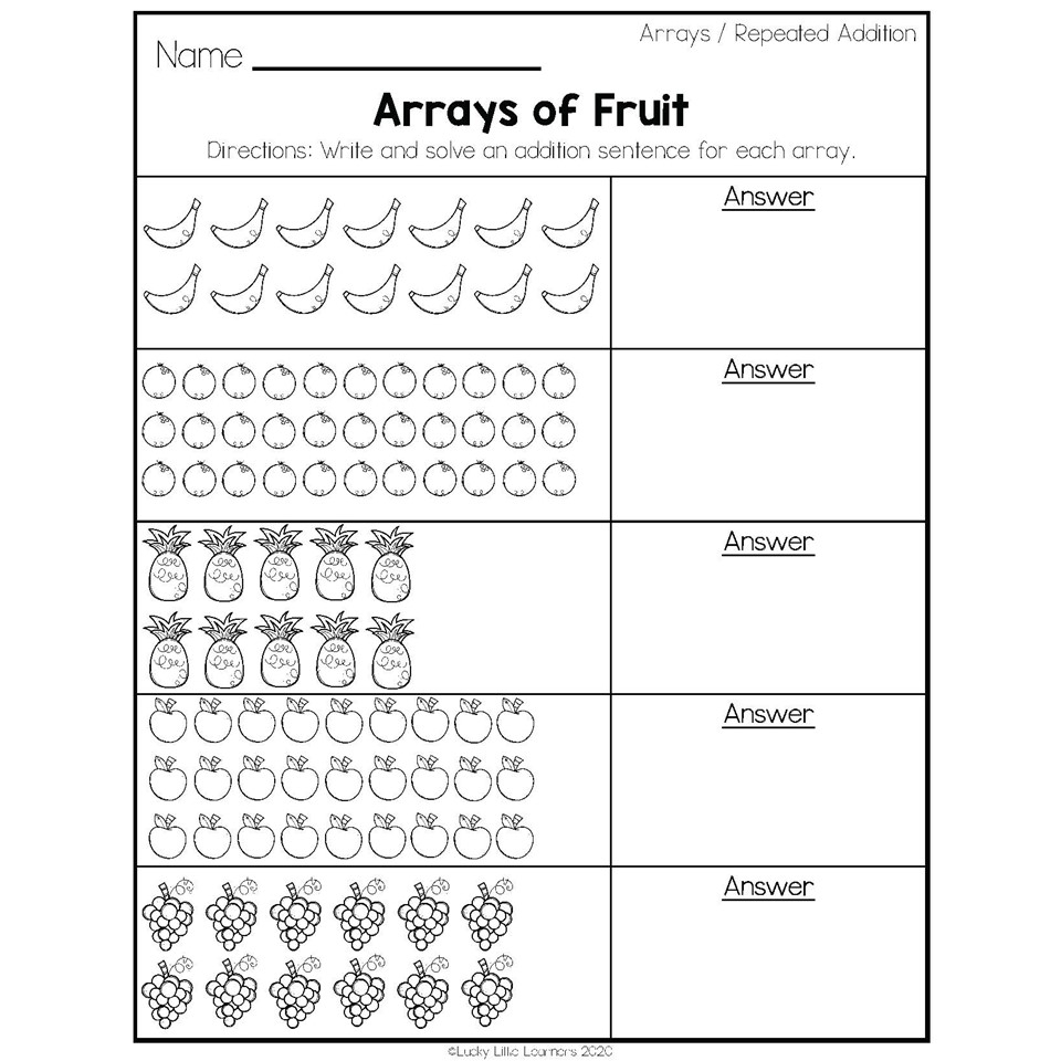 2nd Grade Math Worksheets Operations And Algebraic Thinking Arrays And Repeated Addition Arrays Of Fruit Lucky Little Learners 2nd Grade Math Worksheets Operations And Algebraic Thinking Arrays And Repeated Addition Arrays Of Fruit Lucky Little Learners