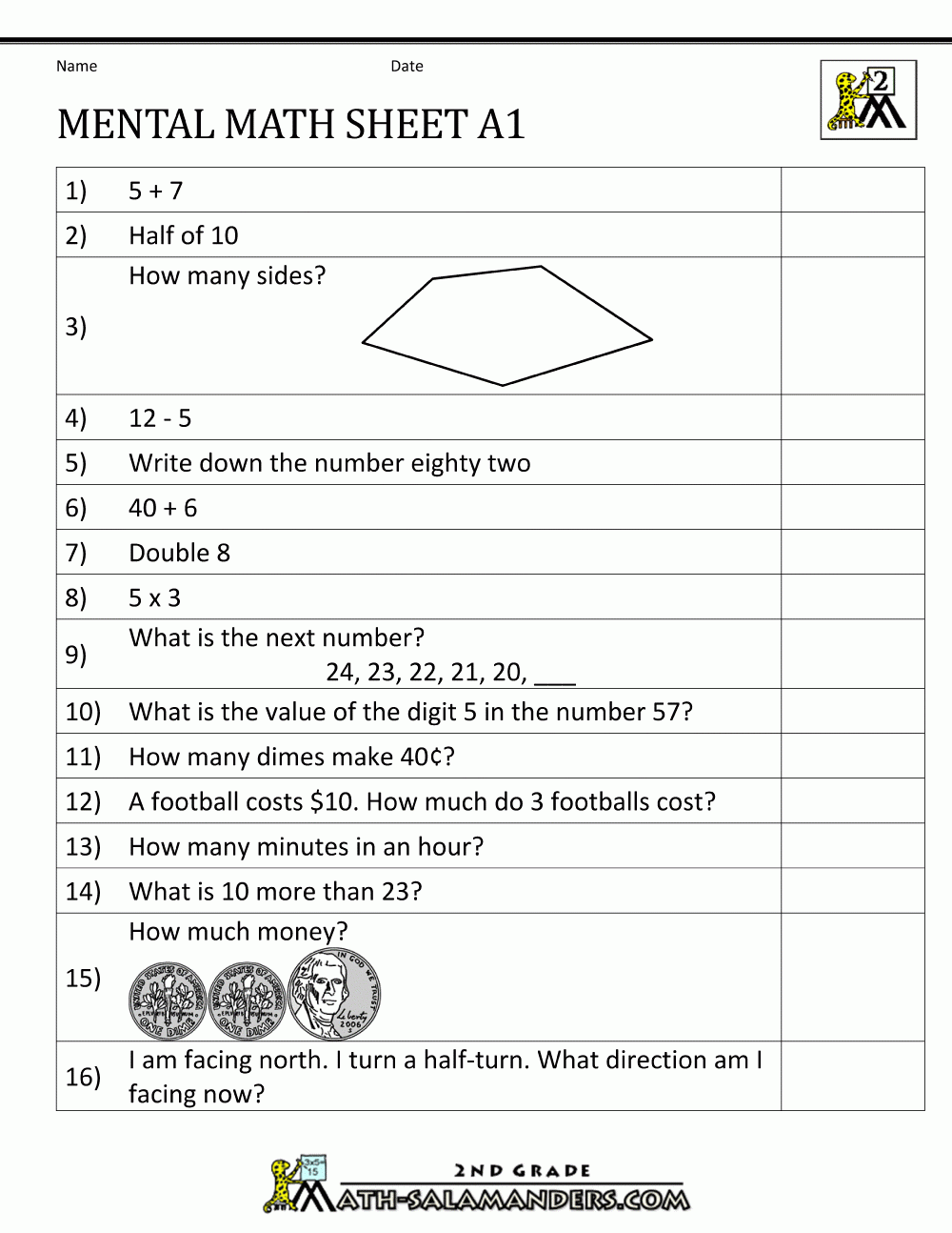 2nd Grade Mental Math Worksheets 2nd Grade Mental Math Worksheets