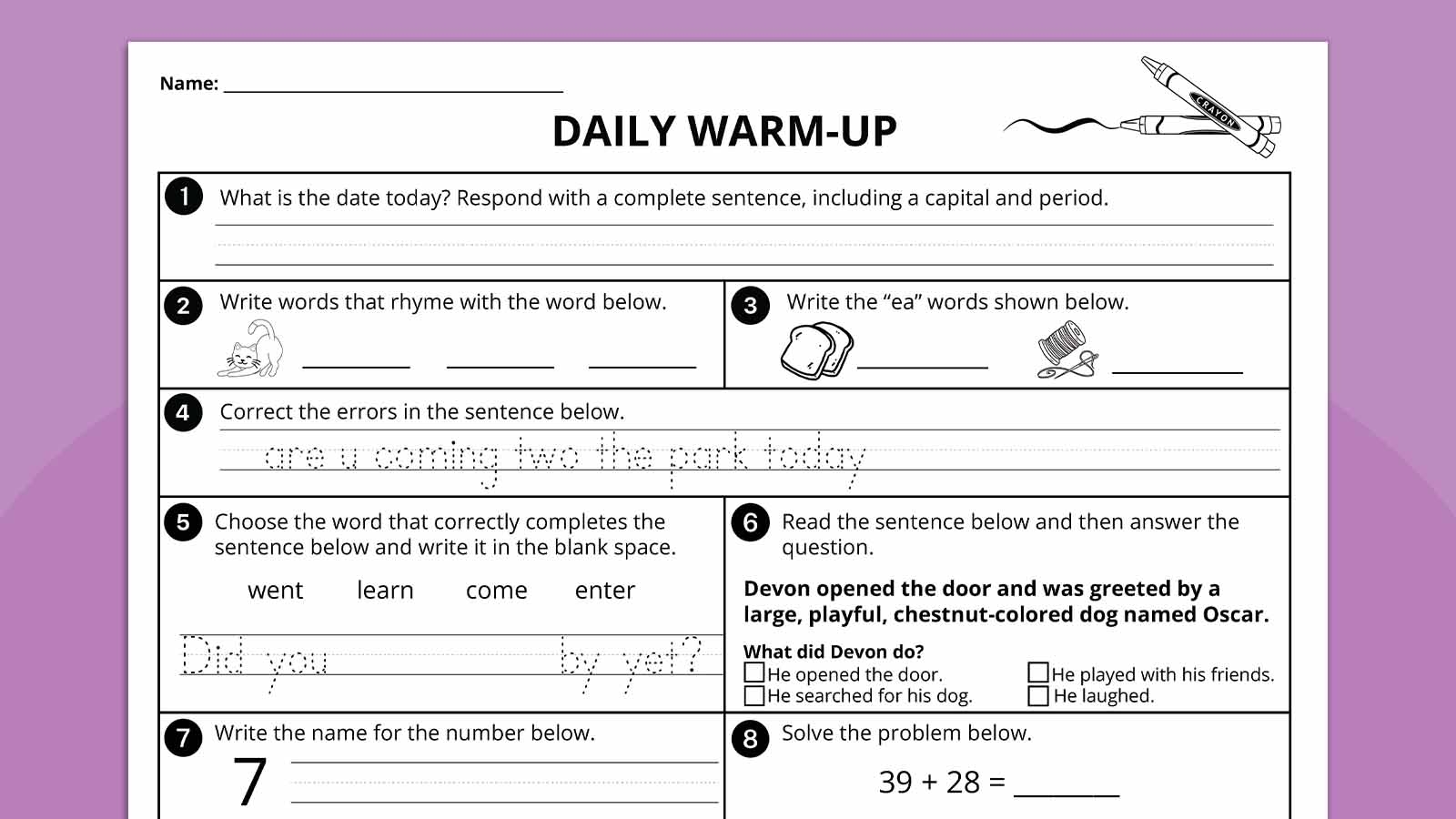 2nd Grade Morning Work Bundle Free Download
