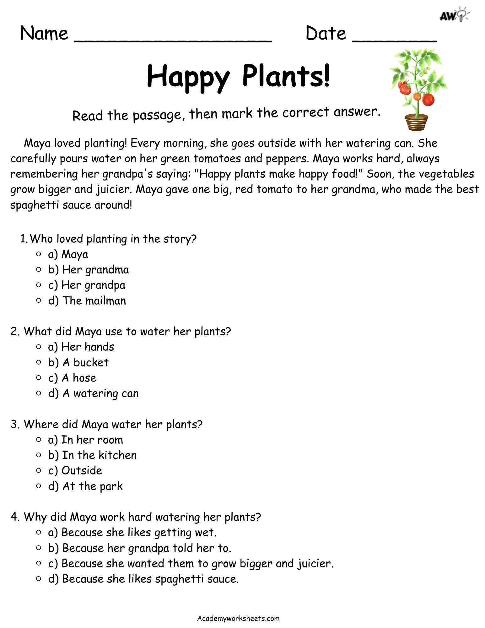 2nd Grading Reading Comprehension Academy Worksheets