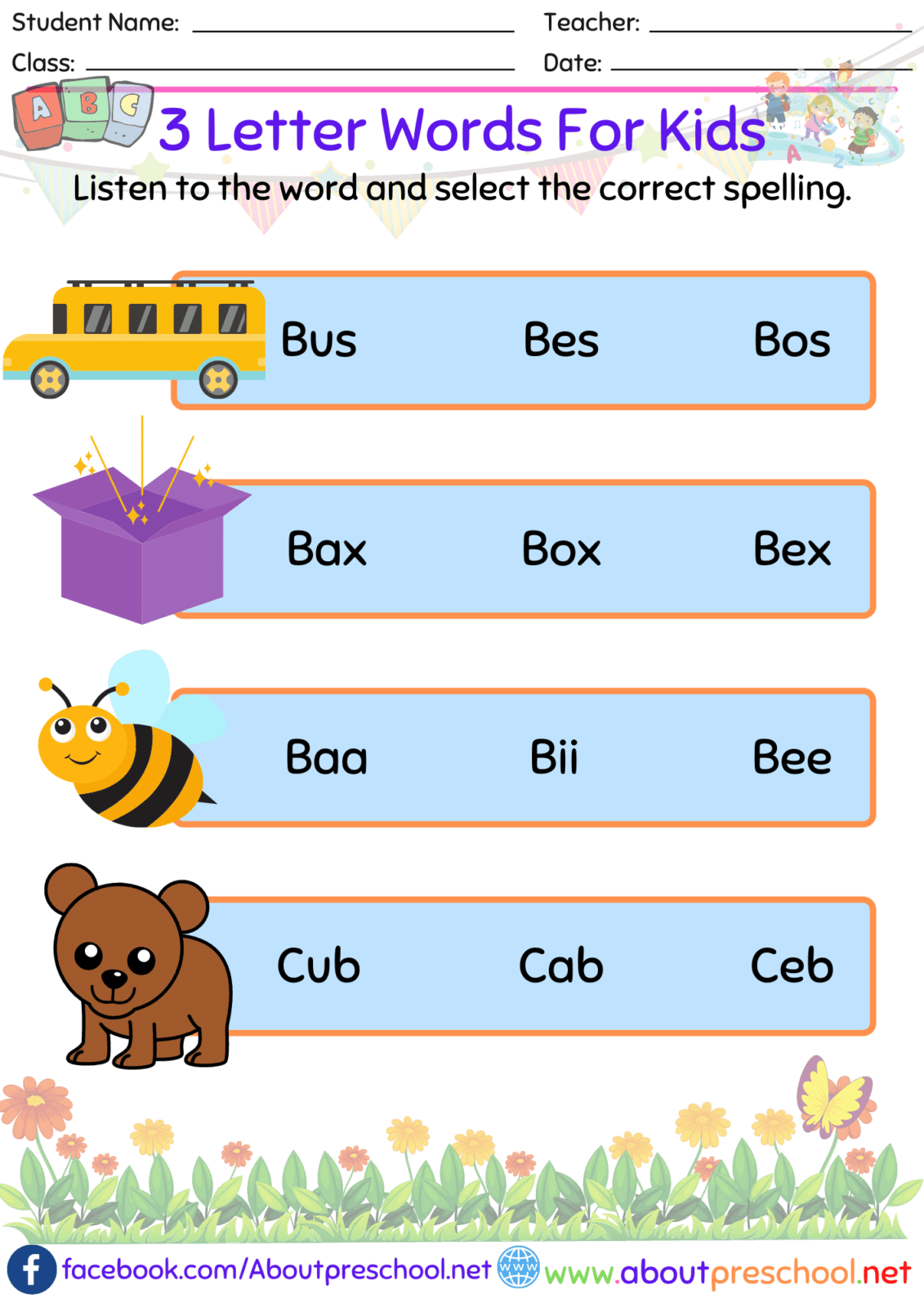 Kindergarten Worksheets 3 Letter Words