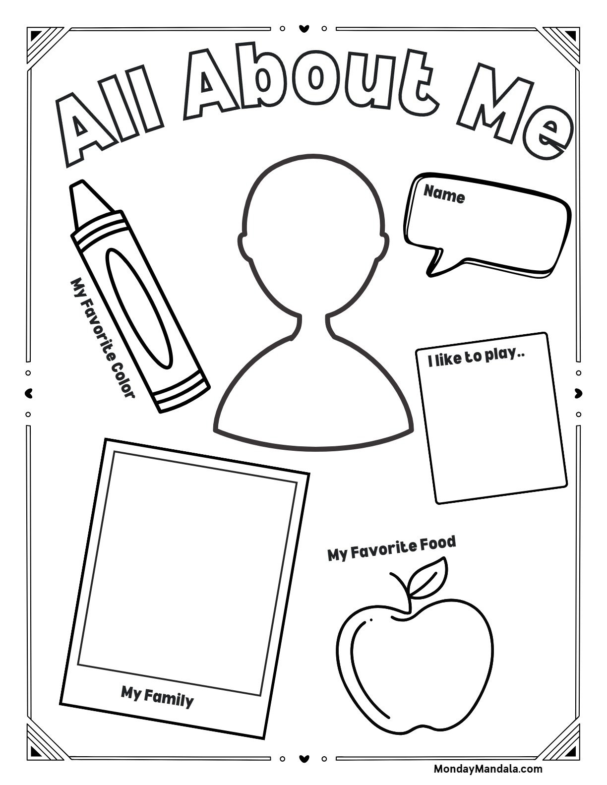 All About Me Worksheet Preschool Printable
