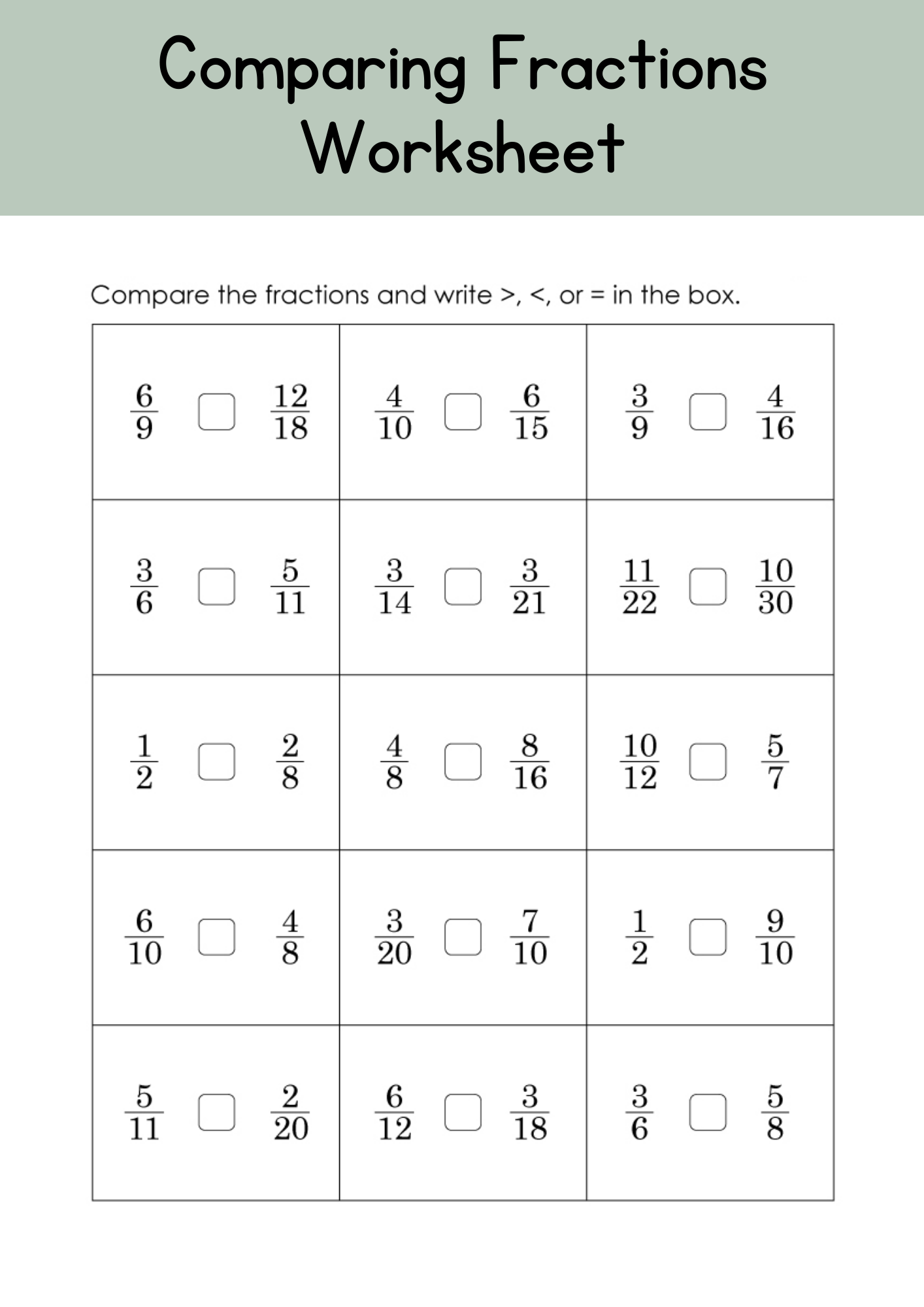 40 Free Printable Comparing Fractions Worksheet To Download In PDF 40 Free Printable Comparing Fractions Worksheet To Download In PDF