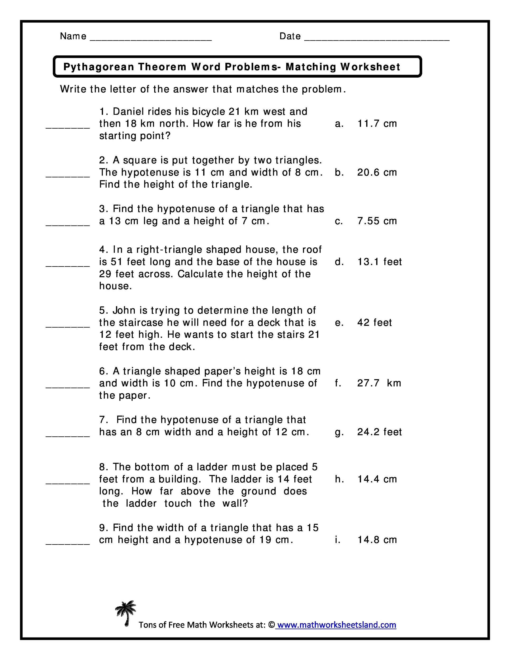 Free Printable Pythagorean Theorem Worksheets