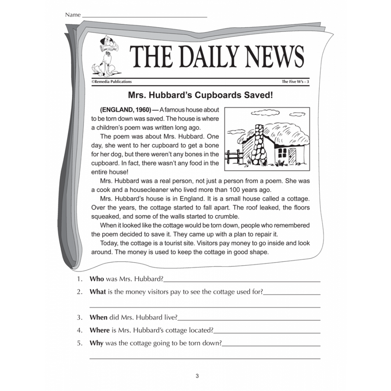 5 Ws Reading Comprehension Workbooks For Special Education Worksheets Library