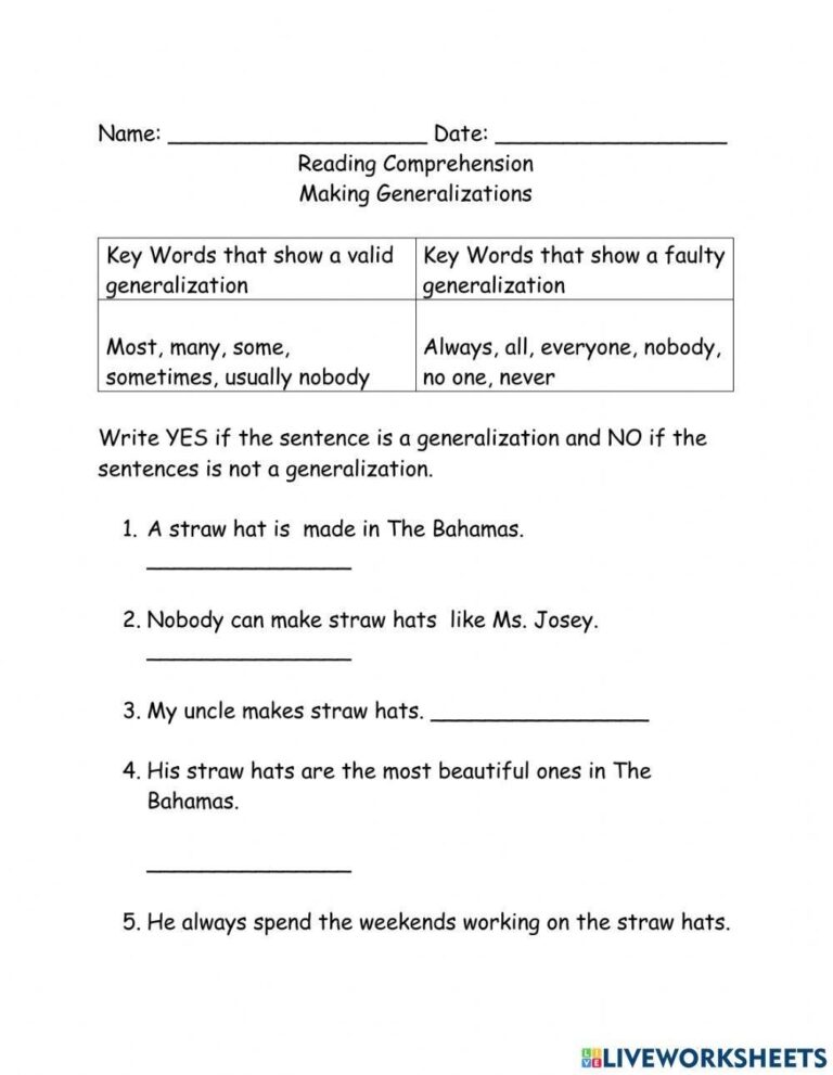 5th Grade Generalization Worksheet Enhance Critical Thinking Skills