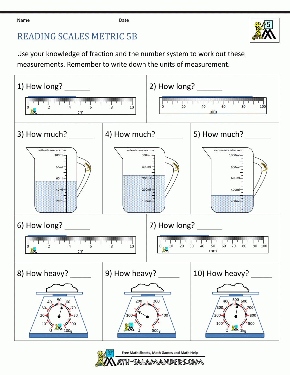 5th Grade Measurement Worksheets