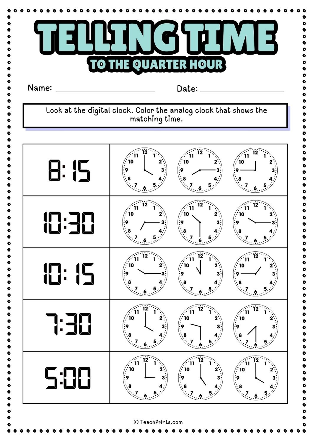 Free Printable Analog Clock Worksheets Free Printable Analog Clock Worksheets