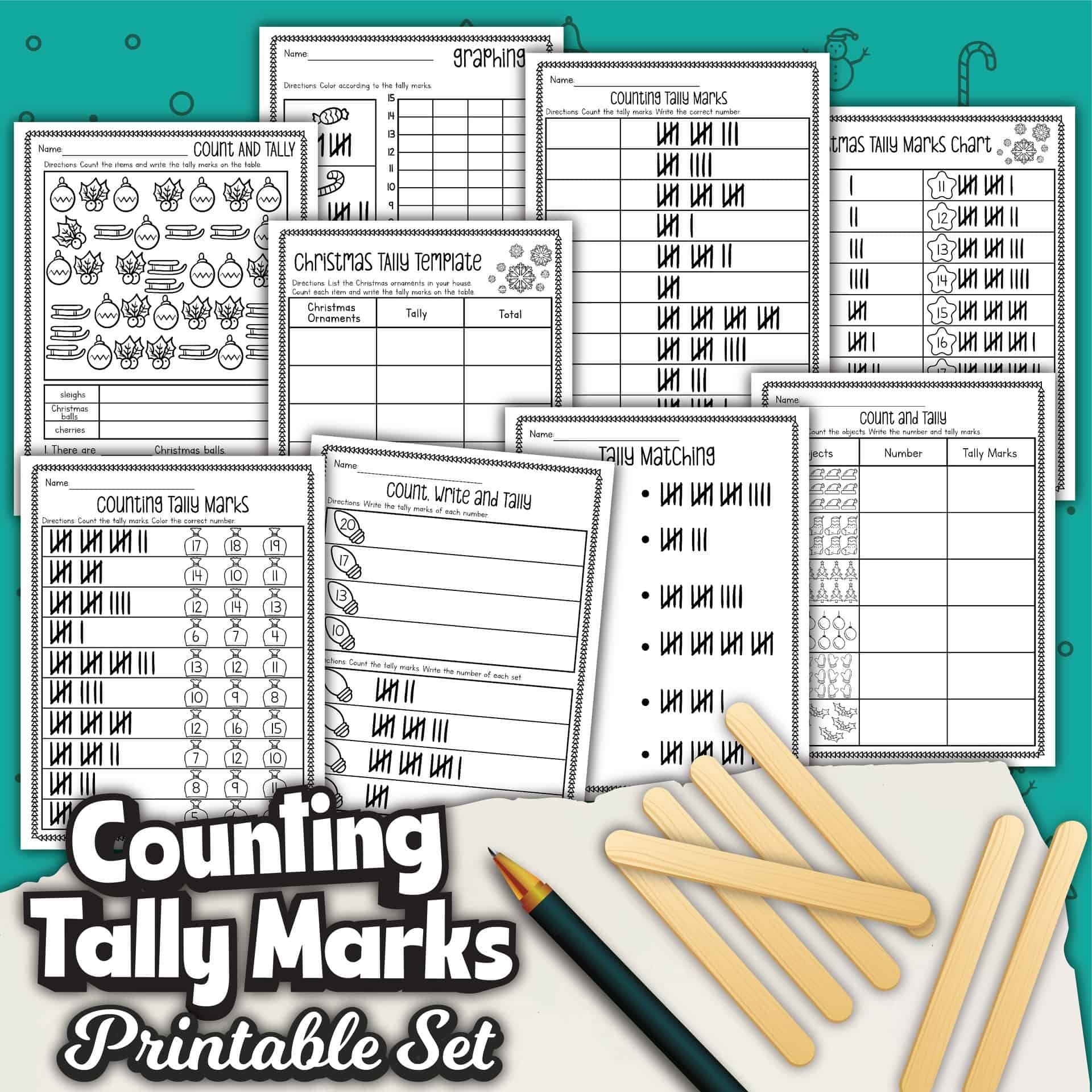 9 Free Counting Tally Marks Worksheets some With A Christmas Theme 9 Free Counting Tally Marks Worksheets some With A Christmas Theme