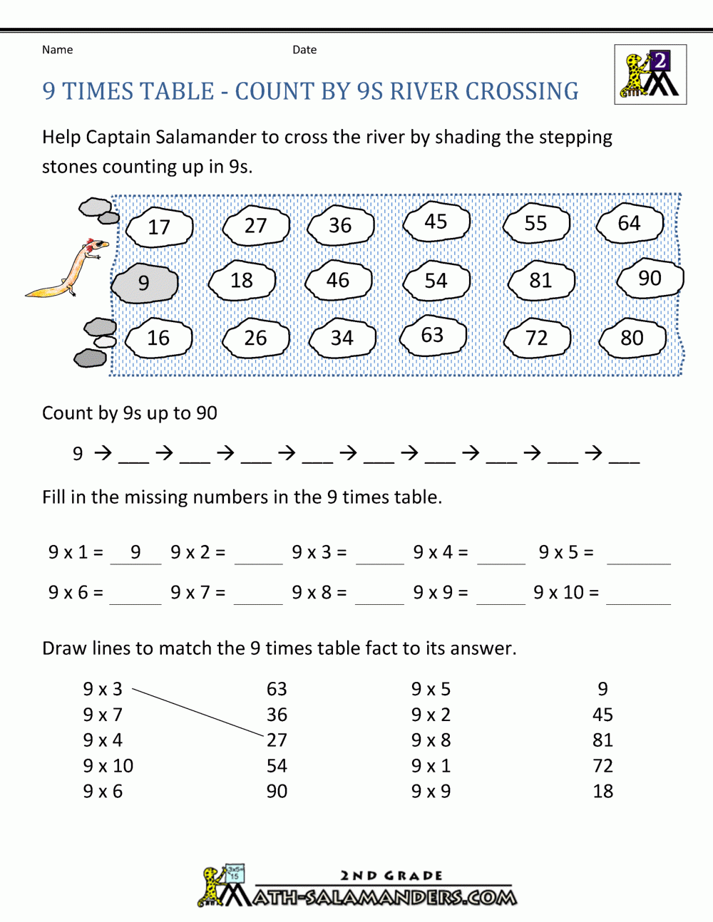 Free Printable 9 Times Table Worksheet