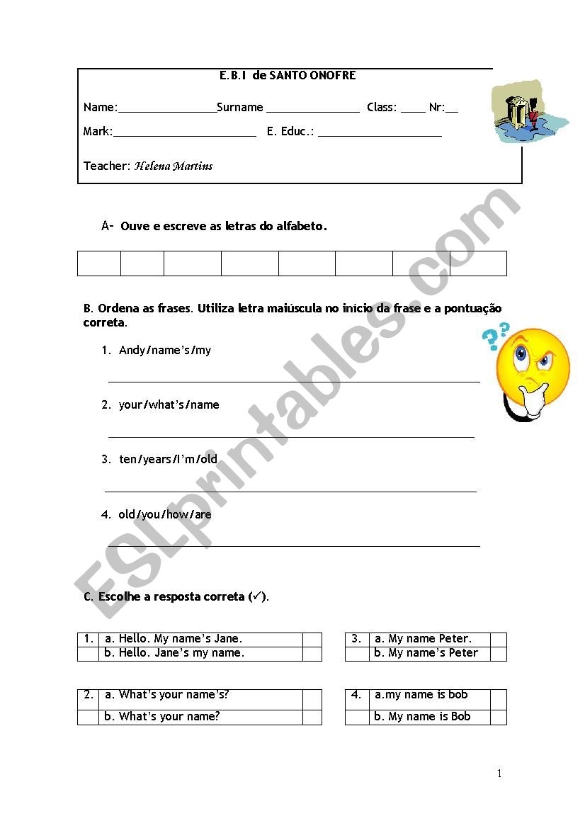 A Beginner Test For Portuguese Students ESL Worksheet By LenaMar