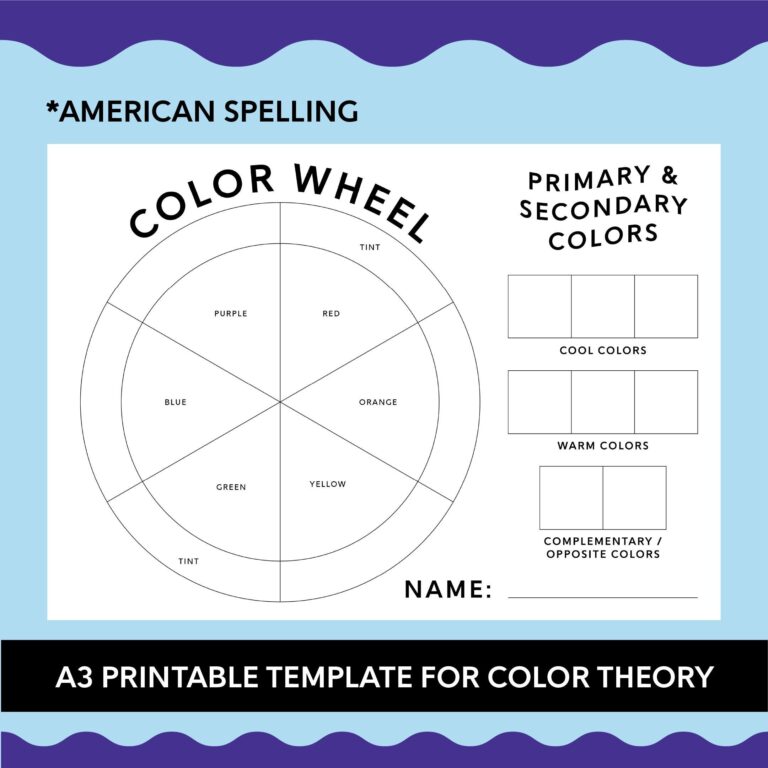 A3 Printable Colour Wheel Template american Basic Primary U0026 Secondary Colours Fun Student Lesson Activity Worksheet Painting Class Etsy