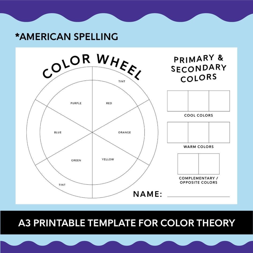 A3 Printable Colour Wheel Template american Basic Primary U0026 Secondary Colours Fun Student Lesson Activity Worksheet Painting Class Etsy