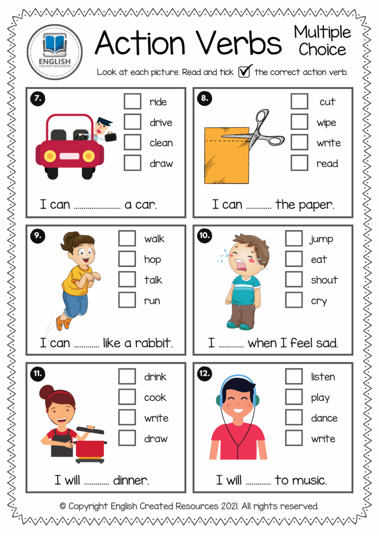 Action Verbs Activity Book English Created Resources Worksheets Library