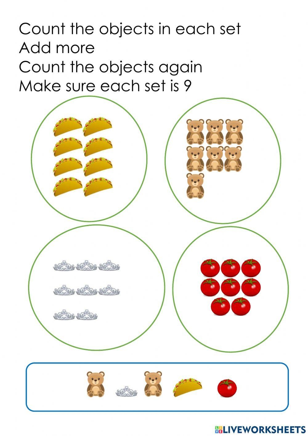Add More To Make Sets Of Nine Worksheet Live Worksheets Worksheets Library