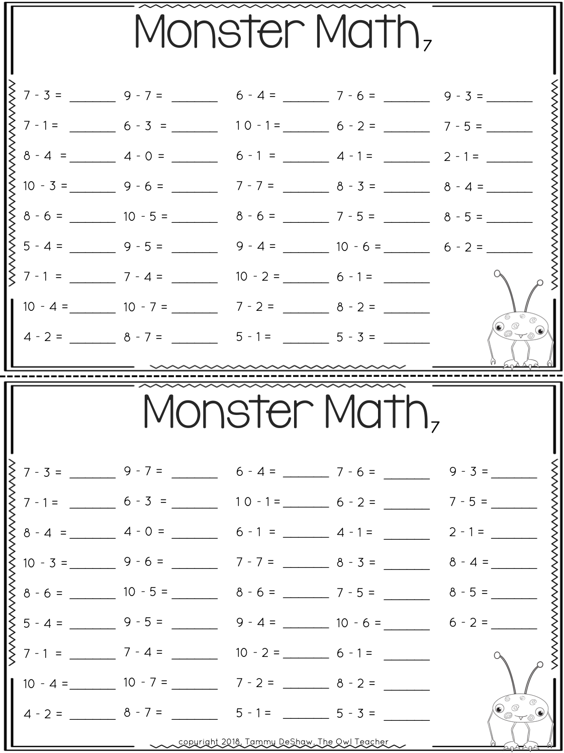 Addition And Subtraction Fact Fluency Practice The Owl Teacher Worksheets Library Addition And Subtraction Fact Fluency Practice The Owl Teacher Worksheets Library