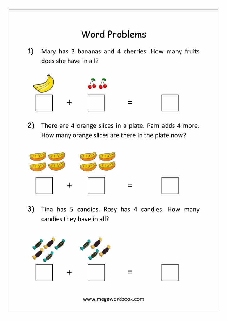 Addition And Subtraction Word Problems Worksheets For Kindergarten Worksheets Library