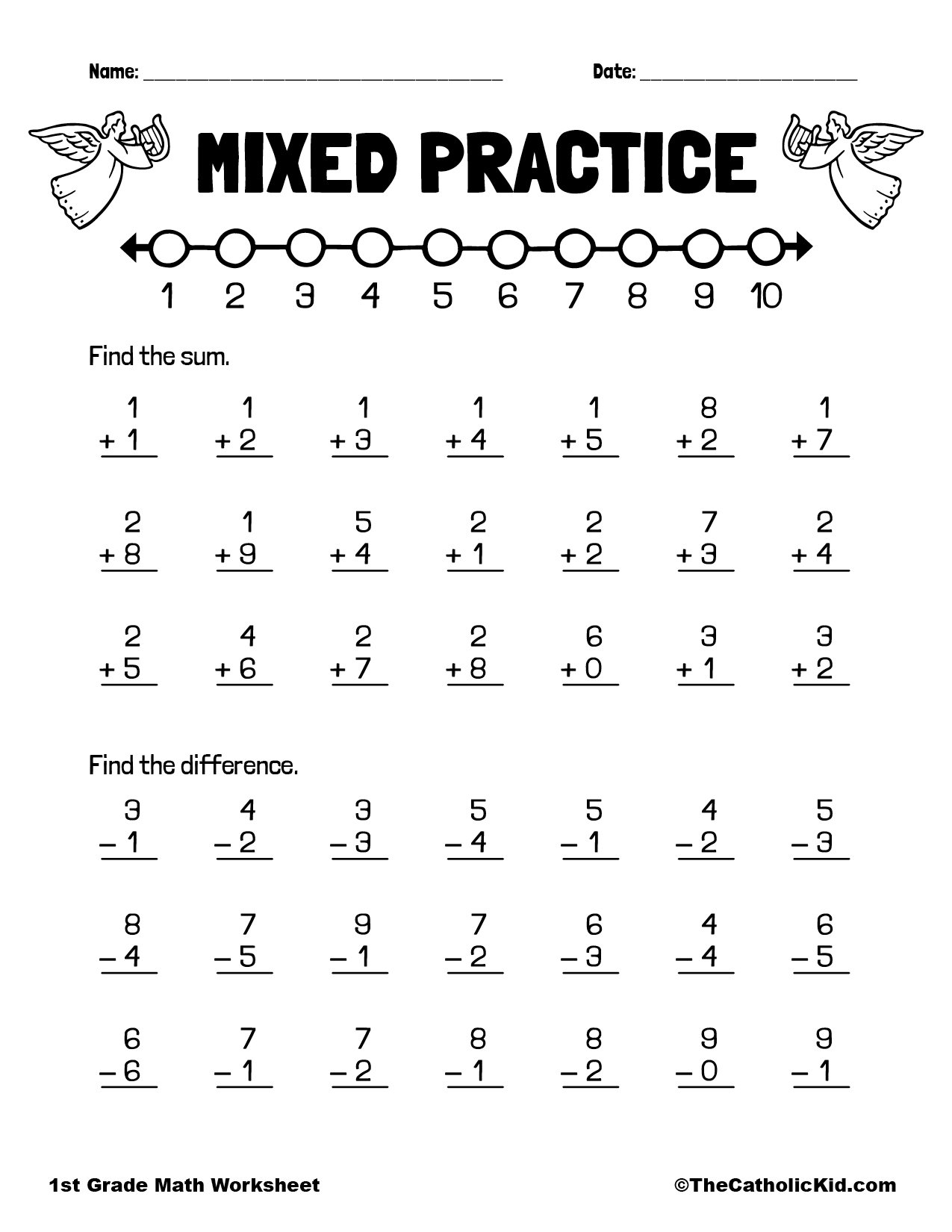 Addition U0026 Subtraction 1st Grade Math Worksheet Catholic Addition U0026 Subtraction 1st Grade Math Worksheet Catholic