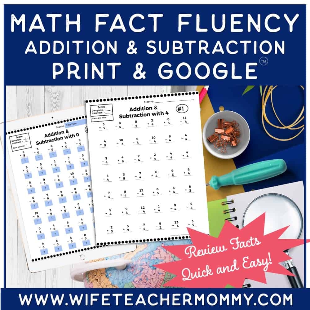 Addition U0026 Subtraction Fluency Worksheets Facts 0 9