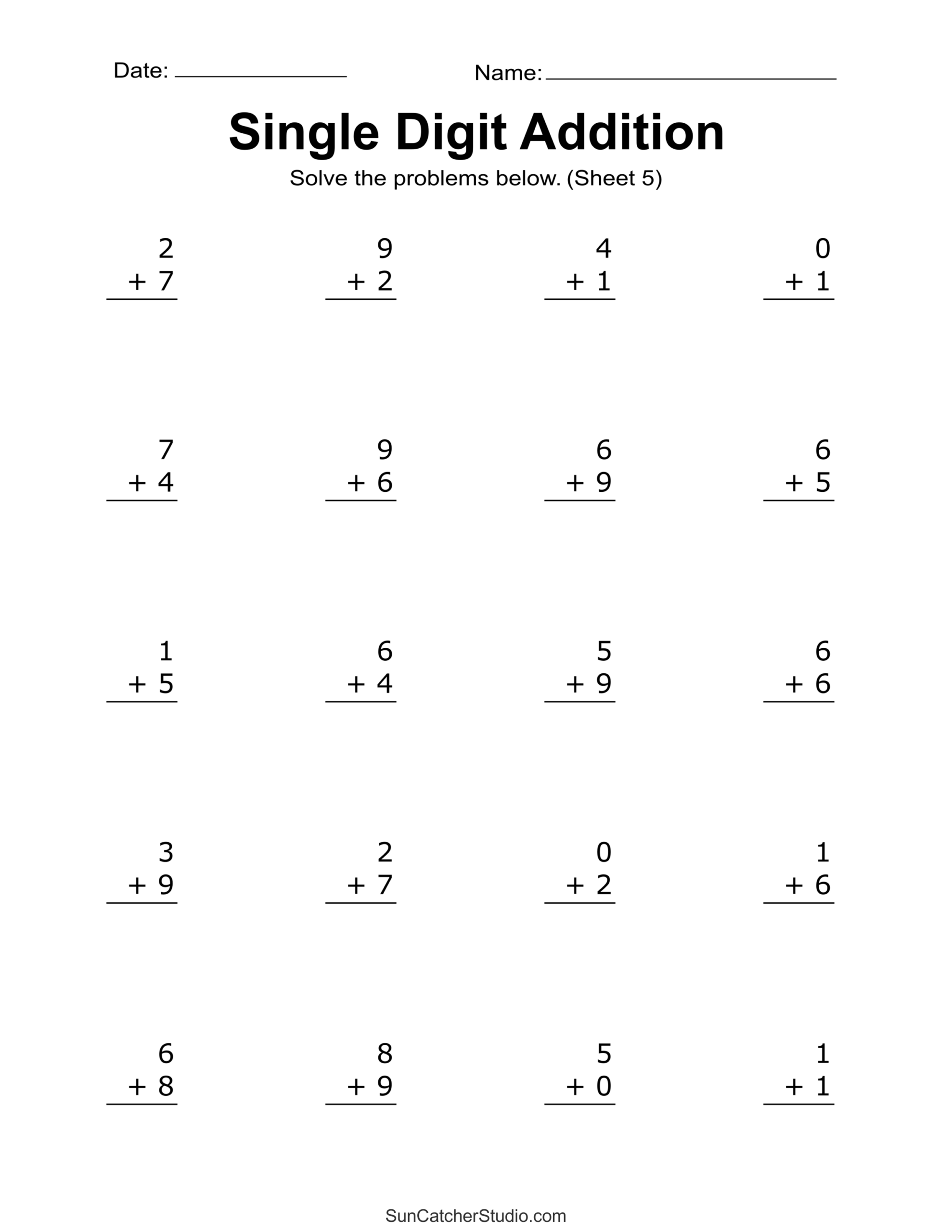 Addition Worksheets For Kindergarten Printable