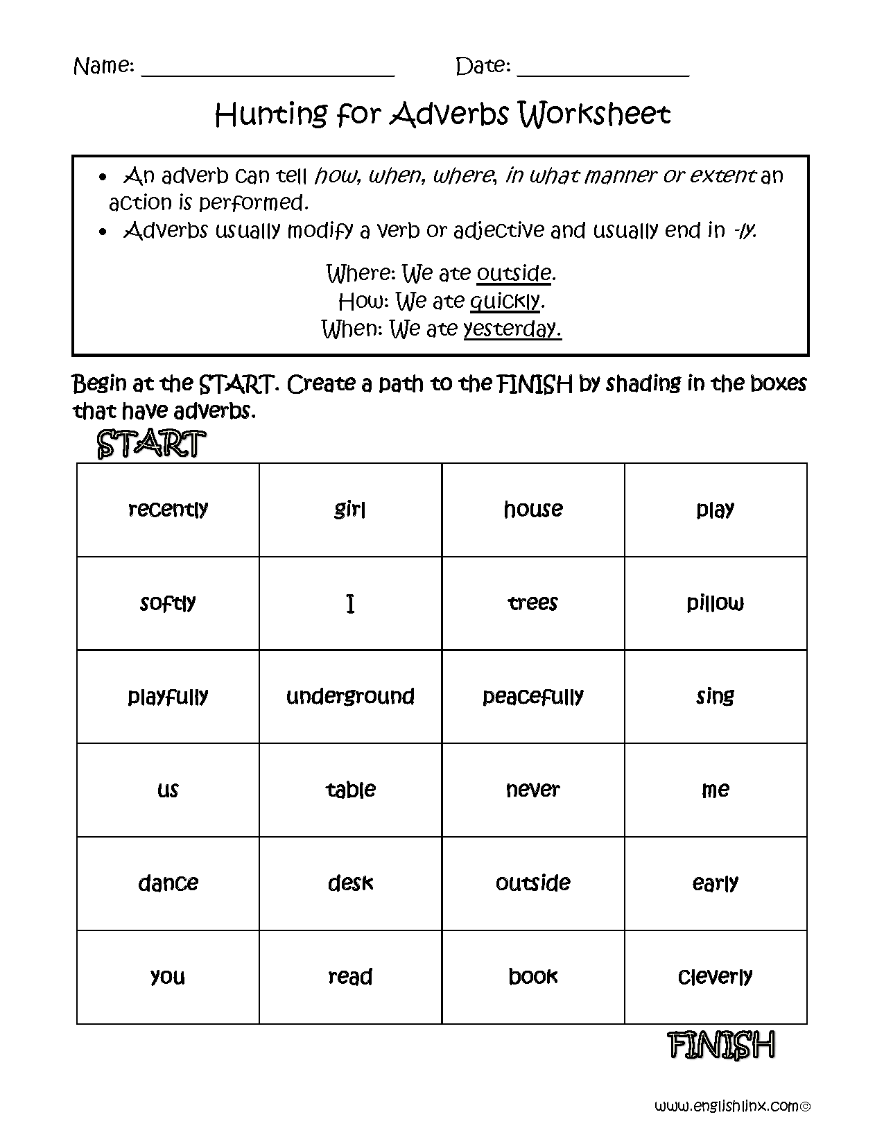 Free Printable Adverb Worksheet