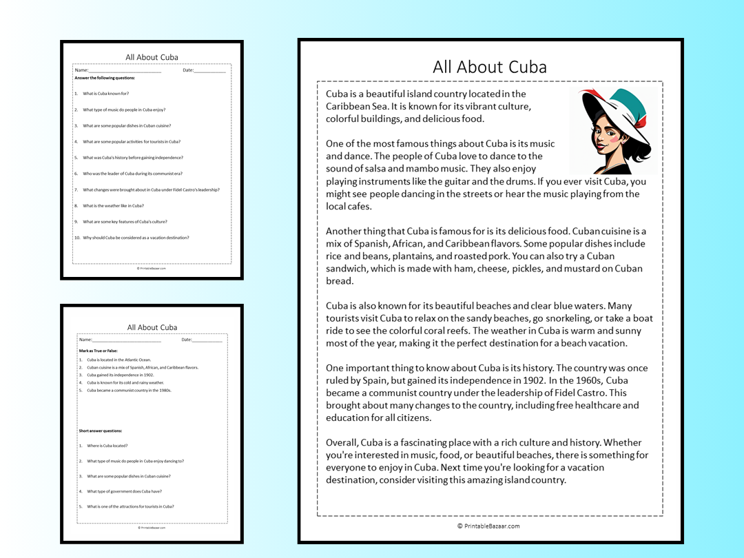 All About Cuba Reading Comprehension Passage Printable Worksheet All About Cuba Reading Comprehension Passage Printable Worksheet