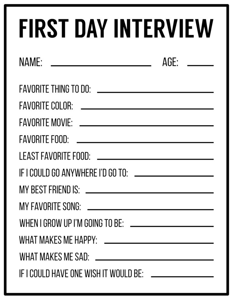 All About Me Printables Interview Template Paper Trail Design