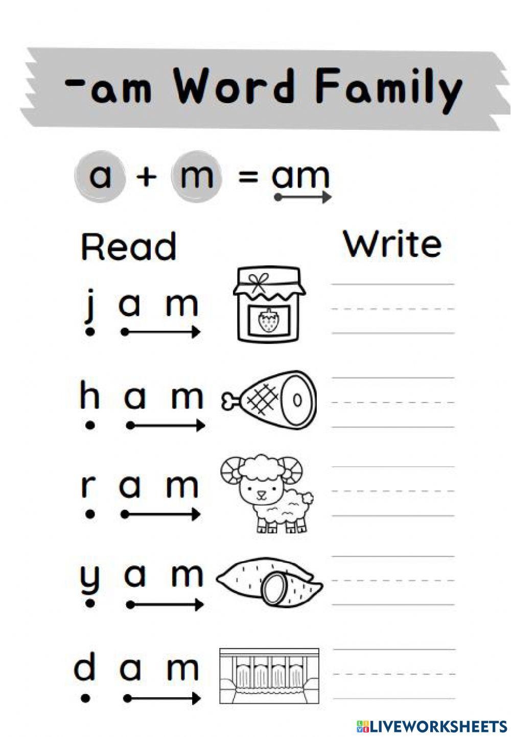 Am Word Family Worksheet Live Worksheets Worksheets Library