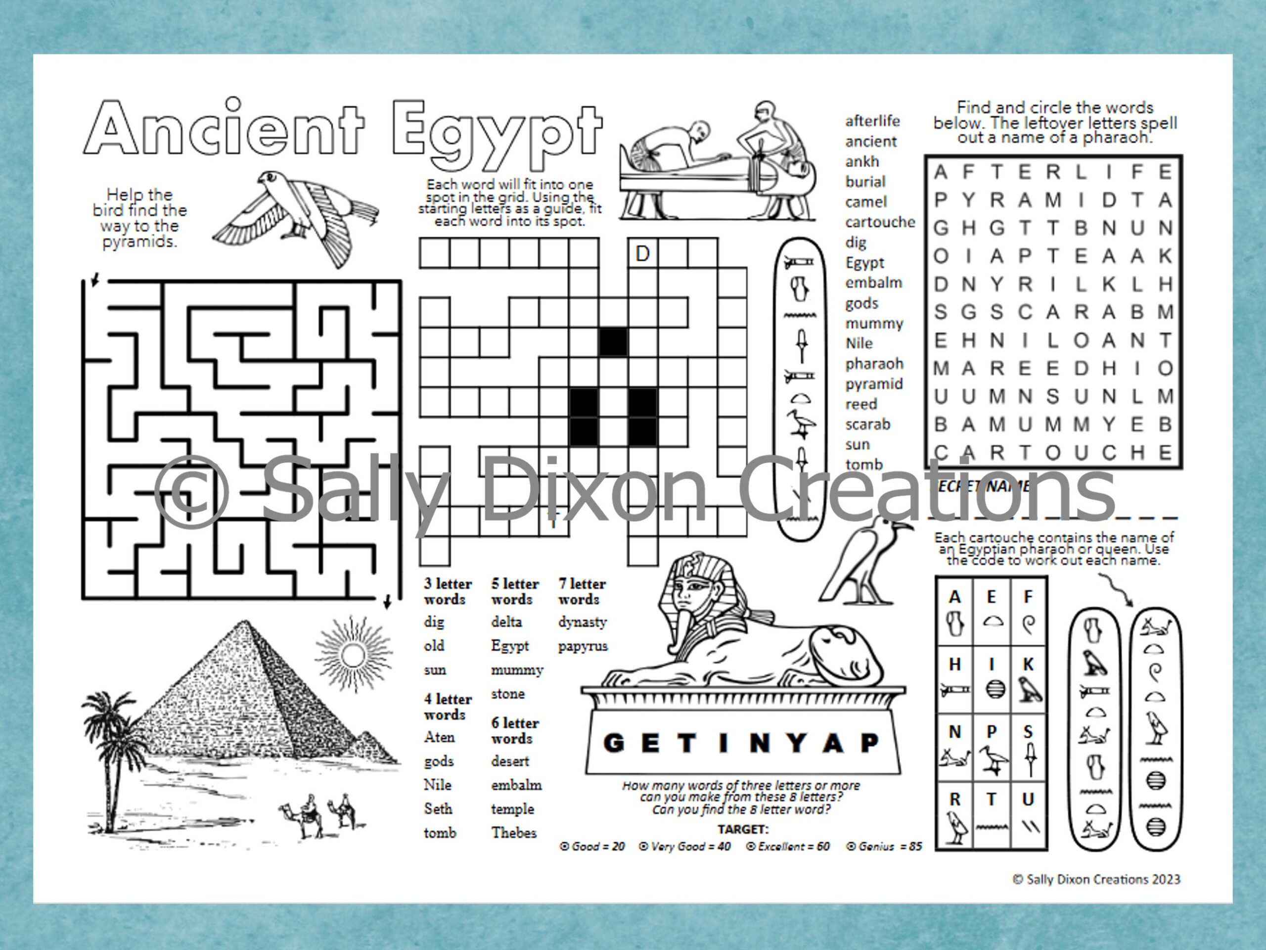 ANCIENT EGYPT Printable Puzzle Place Mat Crossword Puzzles Egyptian History Activity Sheet PDF Digital Download School Resource Etsy