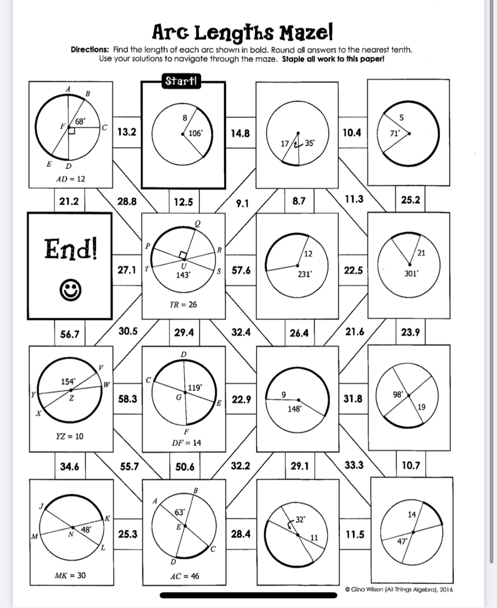 Answered Arc Lengths Mazel D The Length Of Each Arc Shown In Bold Round All Answers To The Nearest Tenth Ur Solutions To Navigate Through The Maze Staple All Work To 