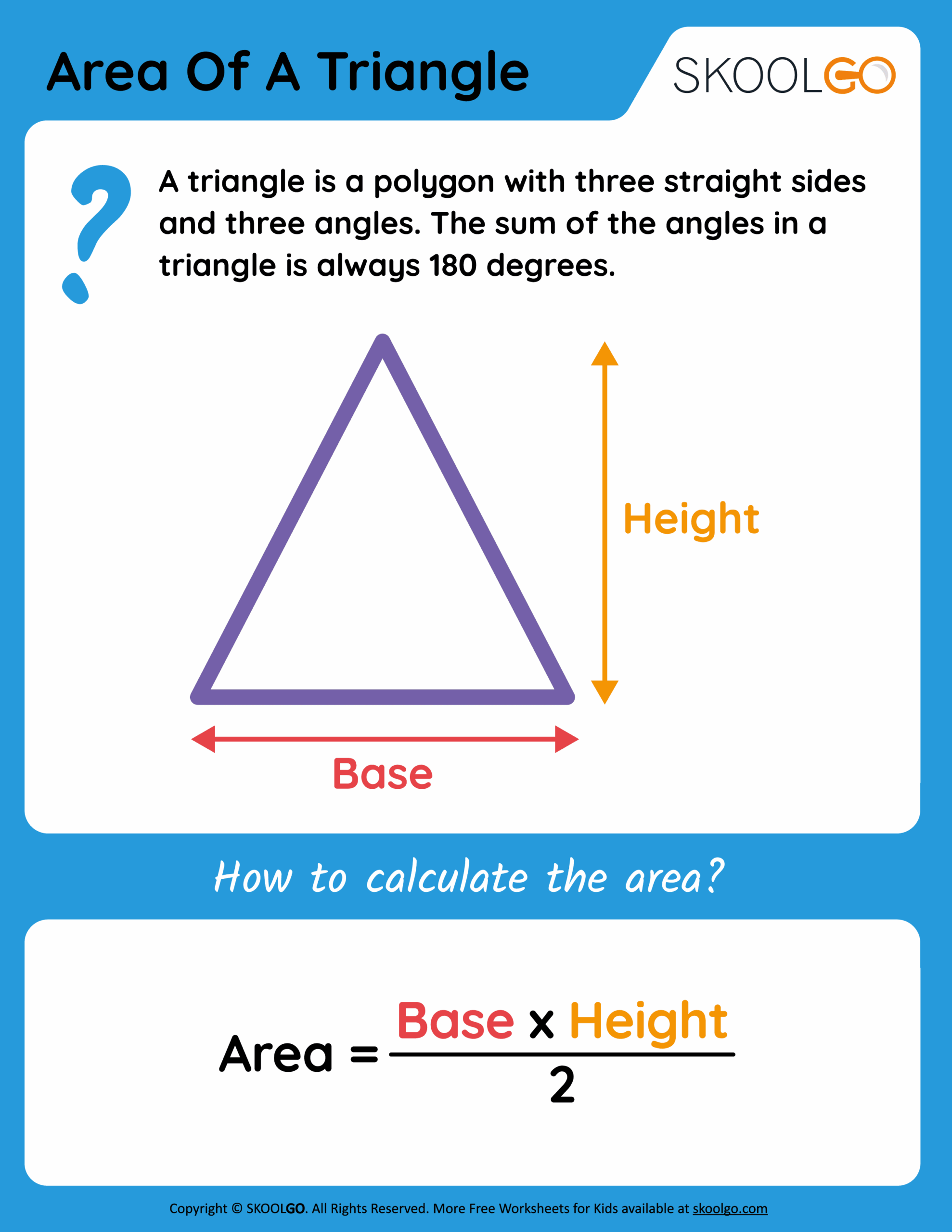 Area Of A Triangle Free Worksheet For Kids SKOOLGO
