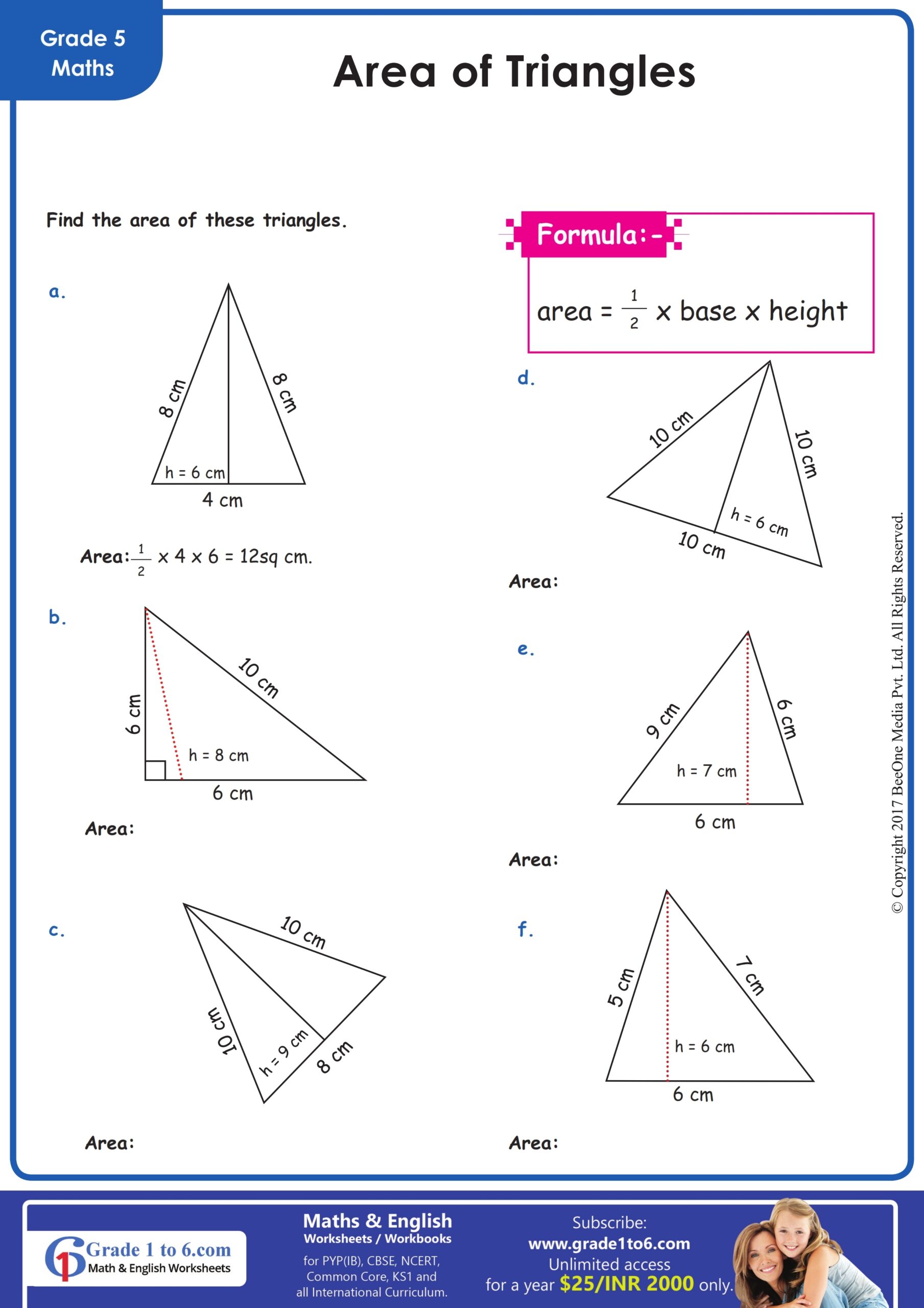 Free Printable Area Of Triangle Worksheets