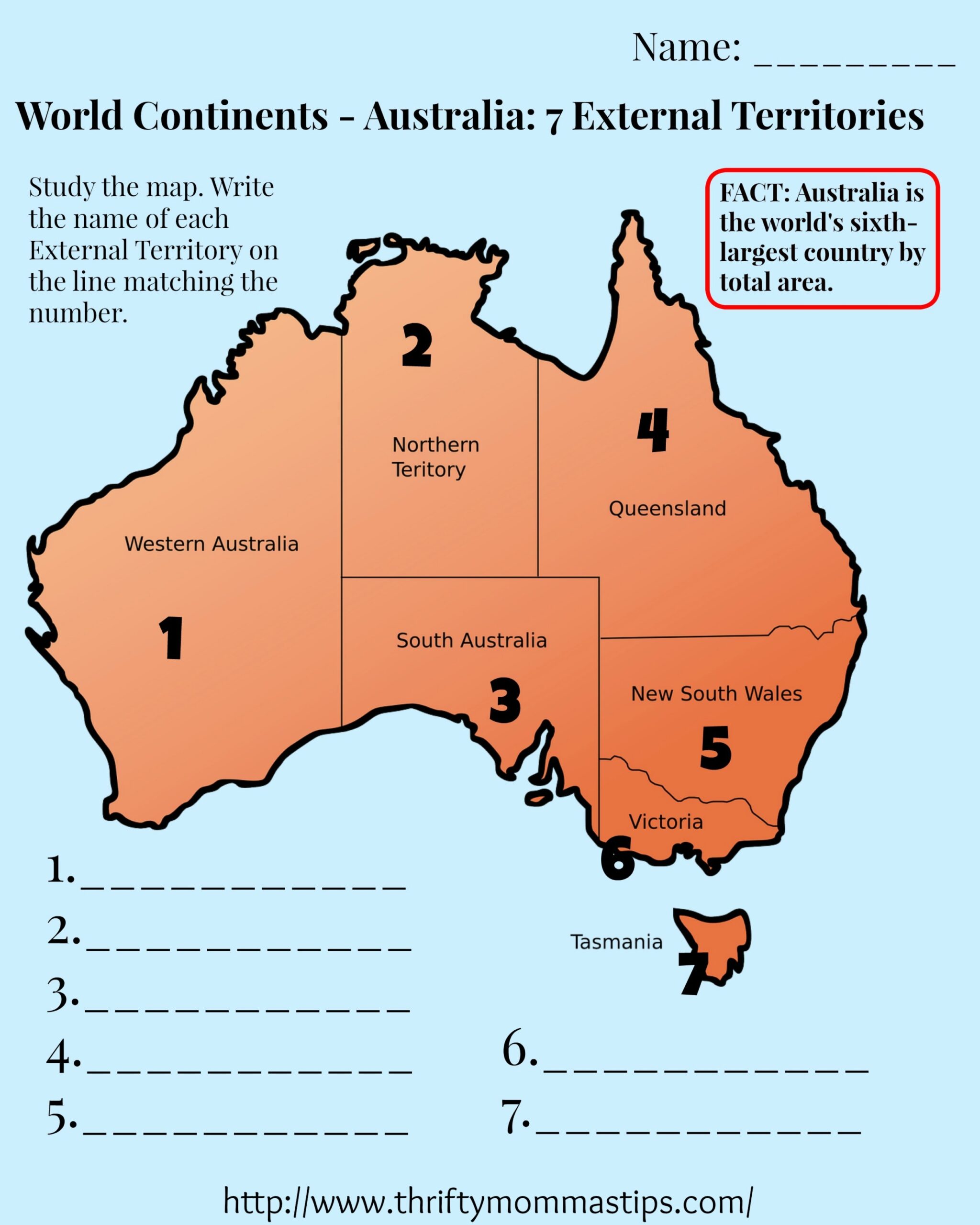 Australia Map Worksheet Printable Grade 3 To 5 Thrifty Mommas 