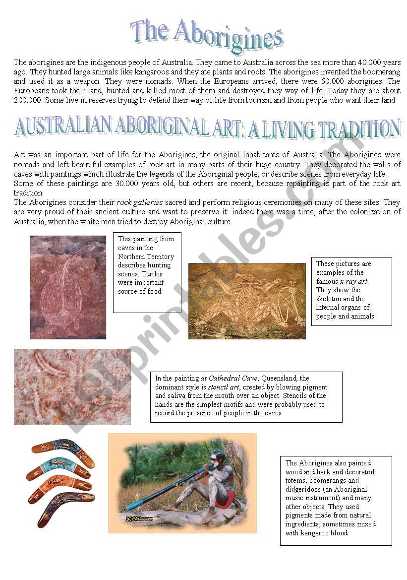 Australian Aboriginal Art Reading Comprehension ESL Worksheet By Chiaras Australian Aboriginal Art Reading Comprehension ESL Worksheet By Chiaras