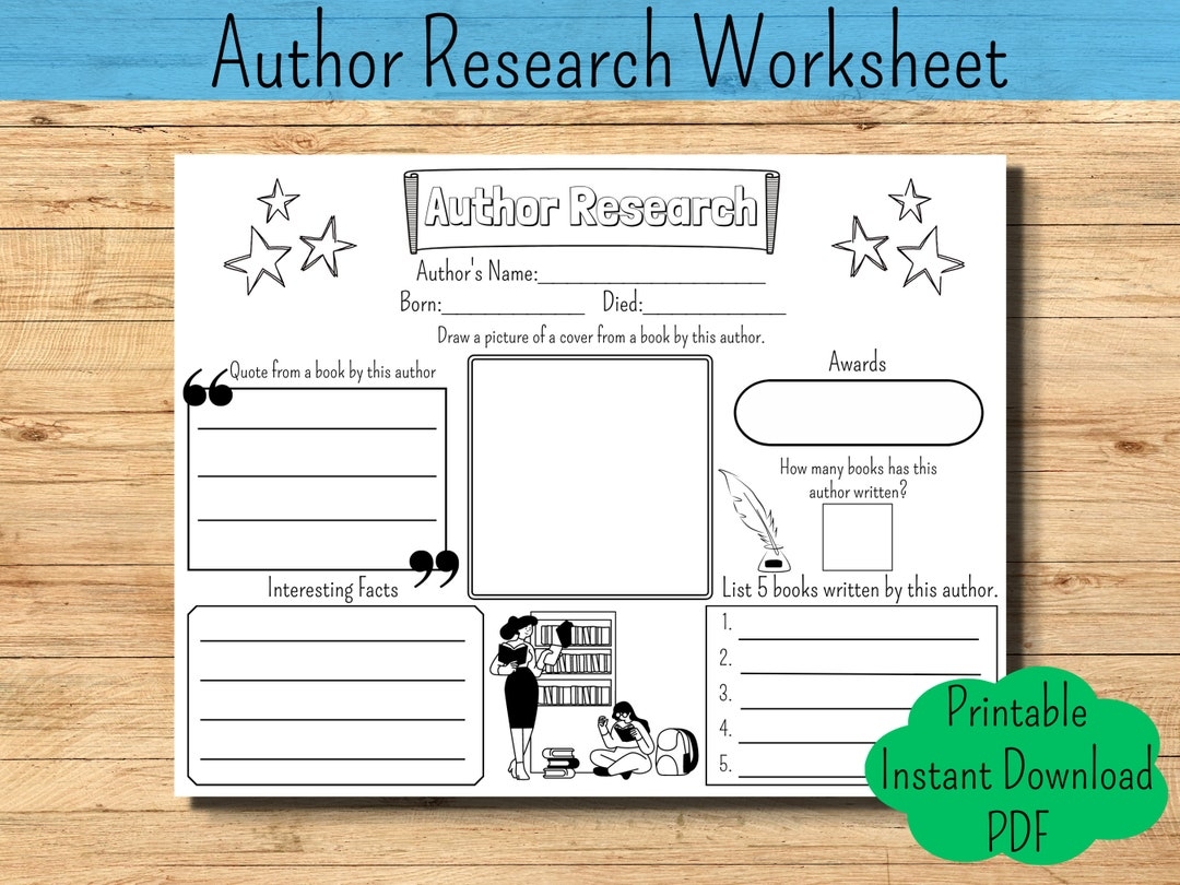 Author Research Template Kids Research Worksheet Non Fiction Author Research Worksheet Homeschool Worksheet History Report Etsy