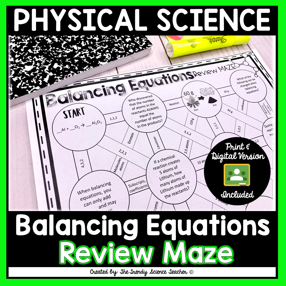 Balancing Chemical Equations Maze Worksheet The Trendy Science 