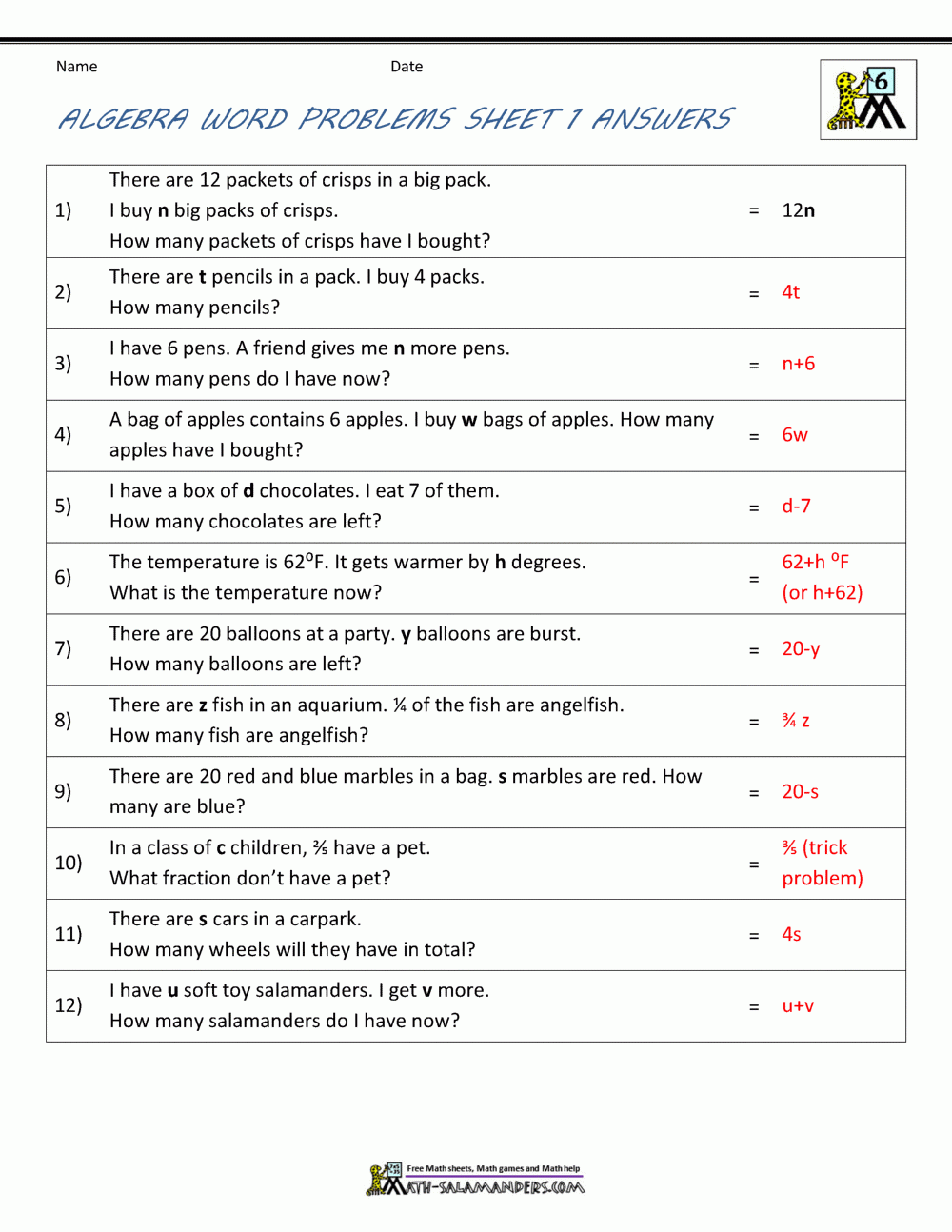 Free Printable Easy Algebra Worksheets Free Printable Easy Algebra Worksheets