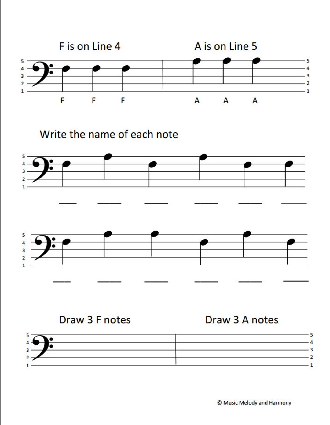 Bass Clef Notes F U0026 A Worksheet Etsy Bass Clef Notes F U0026 A Worksheet Etsy